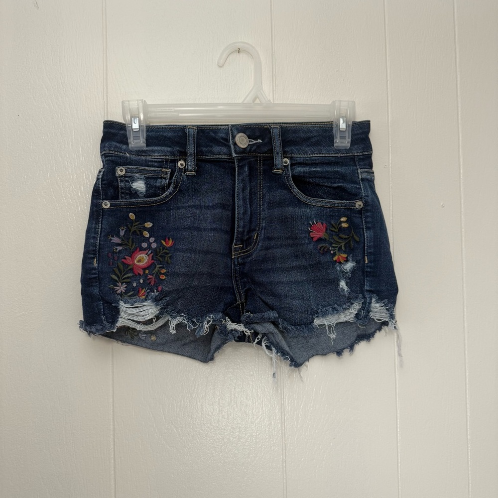 American Eagle Floral Embroidered Denim Shorts